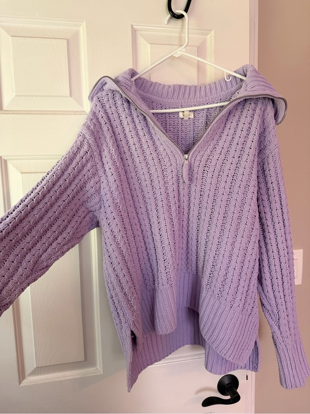Aerie Lavender Knit Half-Zip Sweater Hoodie
